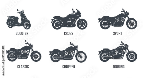 Vector illustration of Six Different Motorcycle Types on White Background