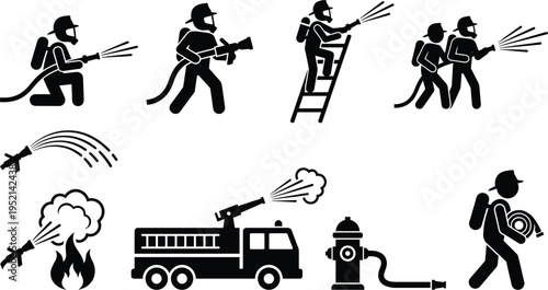 Firefighter and Fire Emergency Service Icon Set
