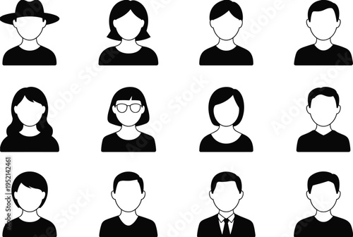Set of user avatar profile icons collection with male and female faceless characters, people silhouette portraits for social media accounts, website profiles, apps, and community members