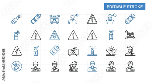 Vector illustration of Colorful Industrial Safety Icons and Workers on White Background