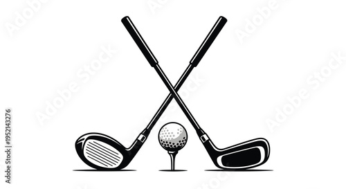 Vector illustration of Golf Clubs and Ball on Tee Detailed Isolated Richly Colorful