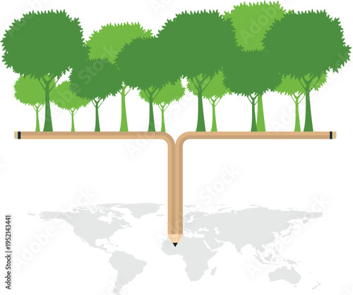 Forest trees with underground root system isolated on white background, environment conservation and ecosystem sustainability concept illustration for ecology education climate awareness and green nat