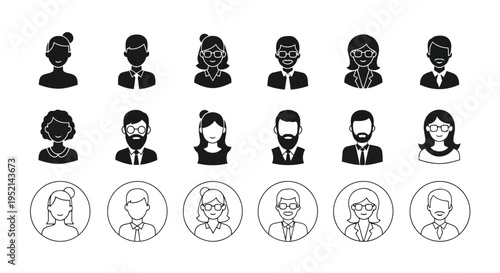 Vector illustration of Diverse Business People Avatars in Richly Colorful Flat Style