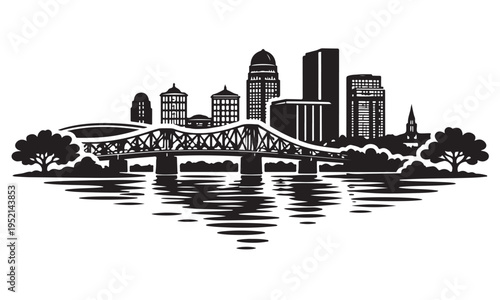 Fotografie Louisville Skyline Silhouette with Scenery, Silhouette Vector, Isolated on White