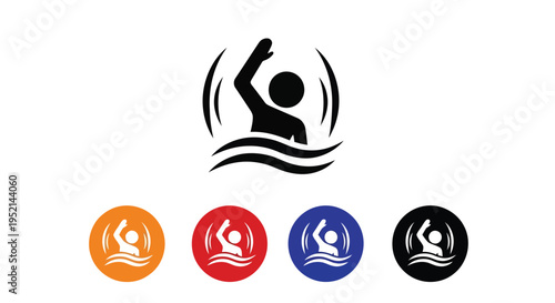 Vector illustration colorful Swimming Person Icon Set with Various Circle Backgrounds