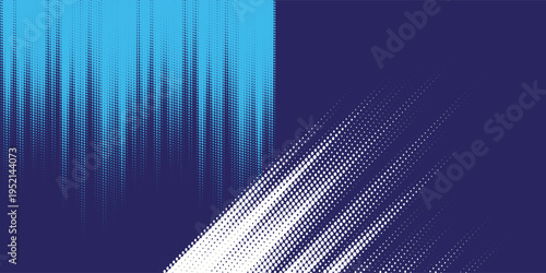 Halftone vector art background for cover design, poster, cover, banner, flyer and cards. Neon colored abstract design with blue and purple dots. Futuristic retro illustration.