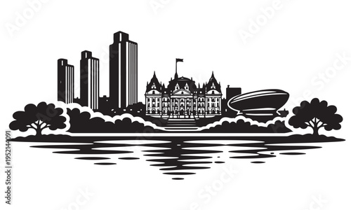 Bild auf Leinwand Albany Skyline Silhouette with Scenery, Silhouette Vector, Isolated on White Bac