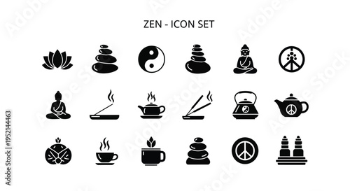 Vector illustration of Zen Icon Set with Various Meditation and Peace Symbols