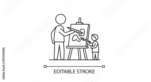 Vector illustration of Adult and Child Painting on Large Canvas Together