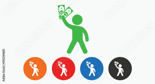 Vector illustration colorful of person holding money in various colored circles and standalone