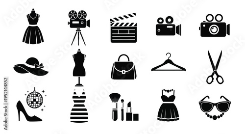 Vector illustration of Fashion Film and Beauty Icons on White Background