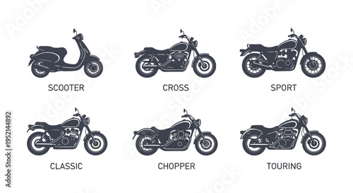 Vector illustration of Richly Colorful Motorcycle Types on White Background