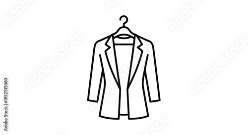 Vector illustration monochrome minimal of jacket hanging on a hanger isolated on white background