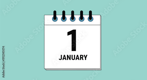 Vector illustration richly colorful calendar page for January 1st on blue background