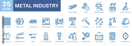 metal industry icon set, factory, steel,metal,machine, and industry. Simple vector symbols collection suitable for symbols and more