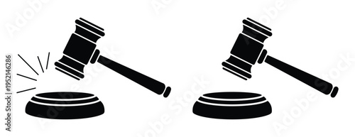 Judge wooden black gavel icon vector design. Judge gavel silhouette with sound. Vector illustration.