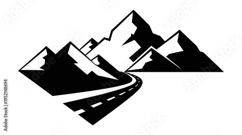 Illustration of Mountain road landscape silhouette