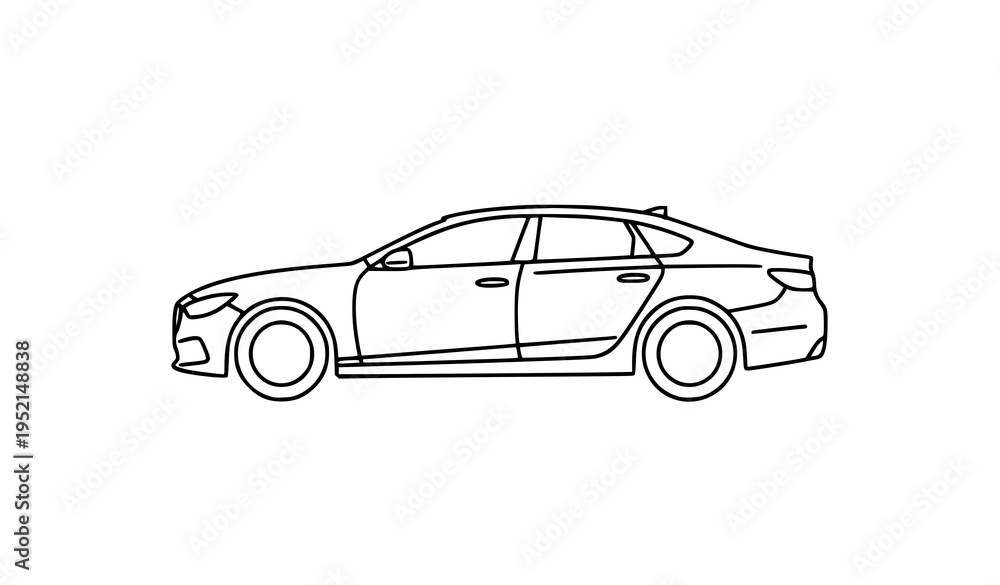 Fototapeta premium Minimal modern sedan side view line art car icon vector illustration