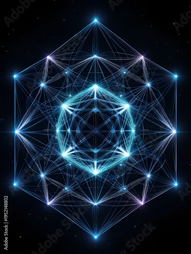 Cosmic Light Strings Entwining in Multidimensional Space Forming Mysterious Geometric Network Structures for Futuristic Tech and Fantasy Art
