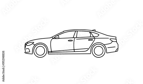 Minimal modern sedan side view line art car icon vector illustration