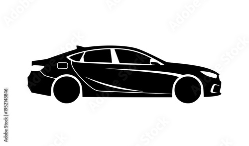 Sleek sporty sedan car silhouette side view modern vehicle vector icon illustration