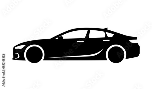 Modern sedan car silhouette side view sleek automotive vector icon illustration