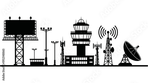 Illustration of Airport infrastructure silhouette