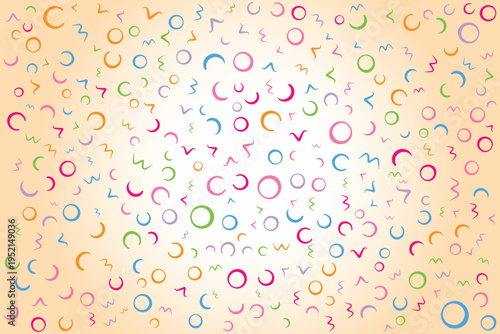 Colorful Doodle Circles and Squiggles Pattern on Peach Background