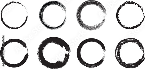 Set of 8 black brush stroke circle icons vector