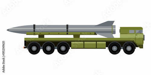 Military missile transported on a flatbed truck side view illustration