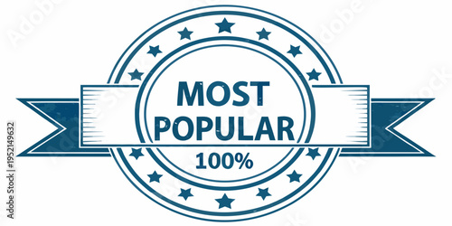 A blue badge graphic displaying most popular with stars and 100 percent