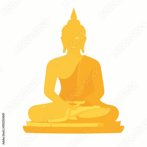 Golden Buddha Statue Silhouette in Meditation Pose, Minimalist Southeast Asian Buddhist Icon for Songkran Festival, Flat Vector Illustration of a Zen Spiritual Figure Isolated on White