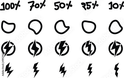 Collection of lightning bolt icons in various opacity levels