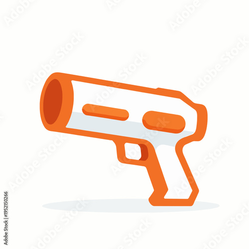 Futuristic orange and white toy water blaster gun for kids summer outdoor play, flat vector illustration isolated on white background, childhood fun and leisure concept