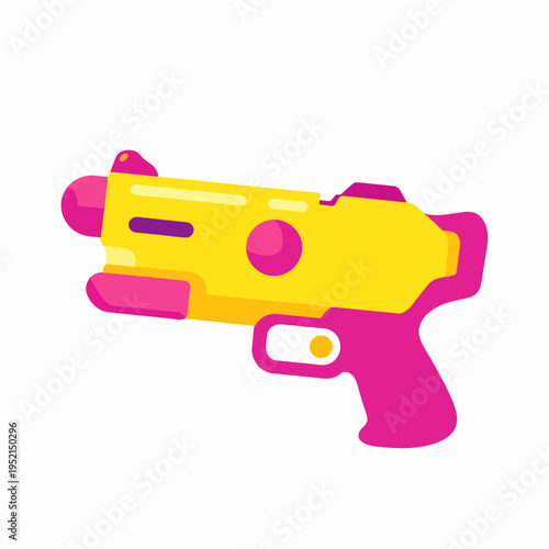 Vibrant yellow and pink plastic water gun for Songkran festival celebrations, isolated on white background, summer holiday activity toy for adults and children, Southeast Asian Thai New Year concept
