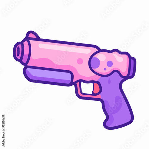 Vibrant pink and purple melting vector water blaster toy isolated on white, playful gooey liquid design for summer fun and creative concepts, flat minimalist digital illustration.
