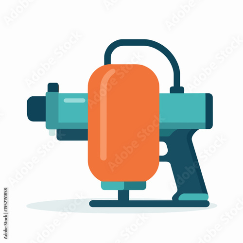 Single high-tech water gun toy for summer outdoor activity and water fights, vibrant orange and green plastic squirt gun for children and adults playing at the beach or pool, fun seasonal concept.