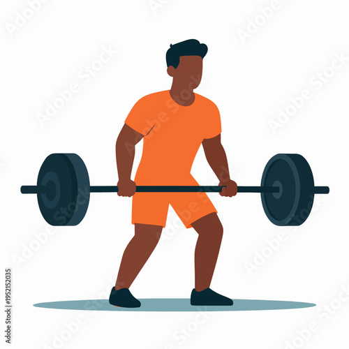 Muscular Black African American man performing a heavy deadlift exercise in a gym setting, strong male adult athlete training for fitness and powerlifting, flat vector illustration on white background