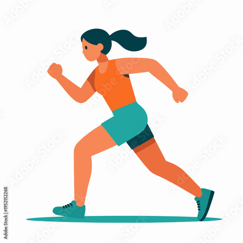 Dynamic African American female sprinter running fast in sports gear, flat vector illustration of an athletic woman athlete training for a race, fitness and healthy lifestyle concept on white.