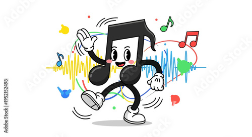 Cartoon Music Note Character Dancing Fun.