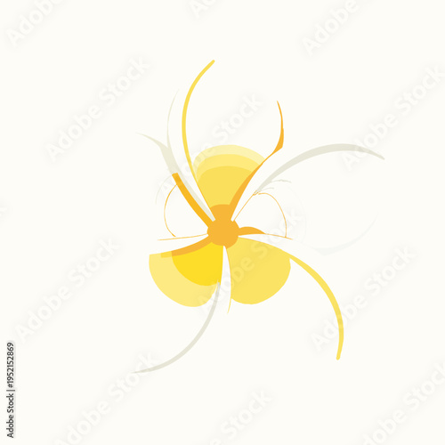 Minimalist flat vector illustration of a single white frangipani plumeria flower with a yellow center, representing Thai Songkran festival traditions and tropical summer nature, isolated on white.