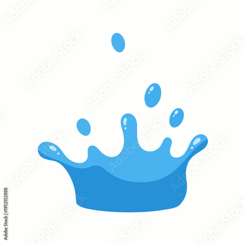 Single stylized blue water splash icon with glossy white highlights, flat vector illustration representing liquid freshness and hydration concept, isolated on white background, minimalist clean design