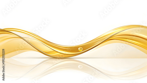 Golden wavy abstract background with reflective surface and subtle highlights yellow fluid