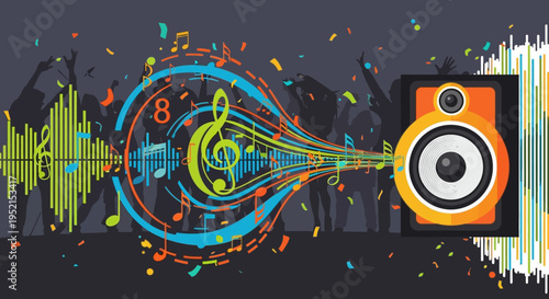 Colorful Music Speaker Sound Waves.