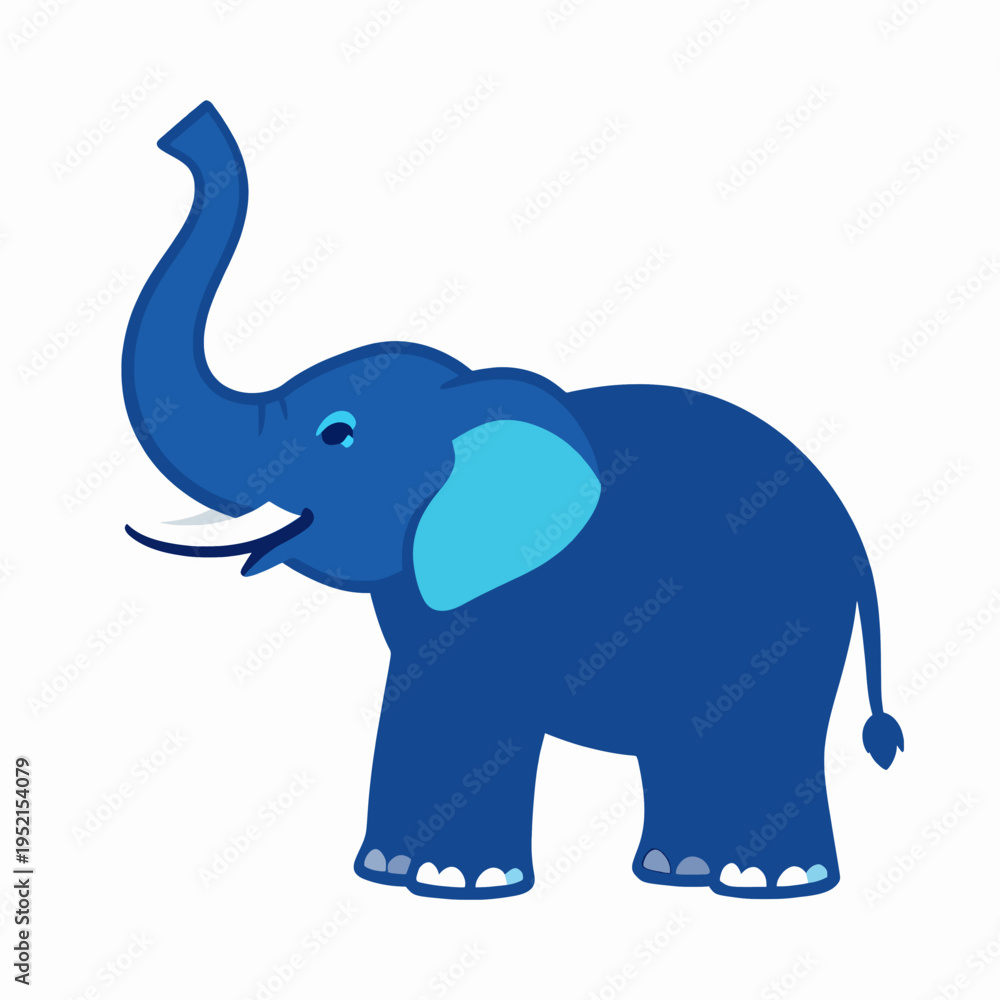 Obraz premium Minimalist Thai Elephant Flat Vector Illustration, Southeast Asian Culture Symbol for Songkran Festival, Isolated Single Animal Graphic in Cyan Blue Line Art Style on White Background