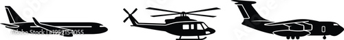 Aircraft Icons Set Vector Flat Illustration of Passenger Plane Helicopter and Cargo Aircraft Symbols