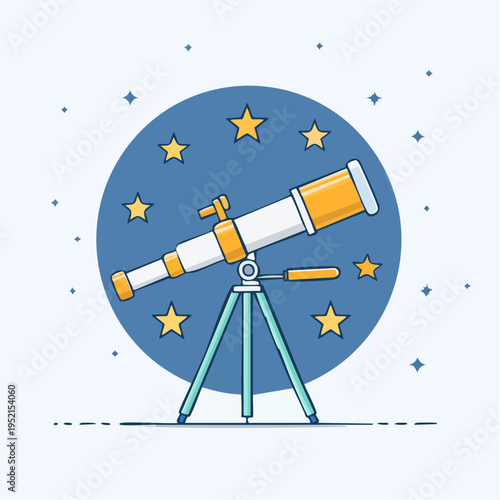 An astronomical telescope on a tripod under a starry night sky, perfect for space exploration and stargazing enthusiasts