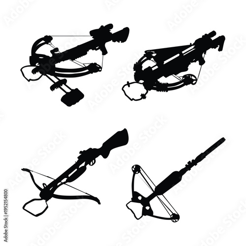 Set of military crossbow black silhouette illustration on white background vol 04