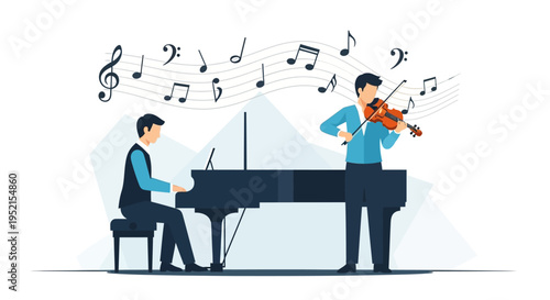 Man playing piano and violin music.