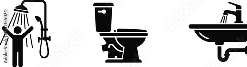 Professional Home and Kitchen Appliances Icon Set Featuring Refrigerator Washing Machine Microwave Vacuum Cleaner and Air Conditioner Silhouettes